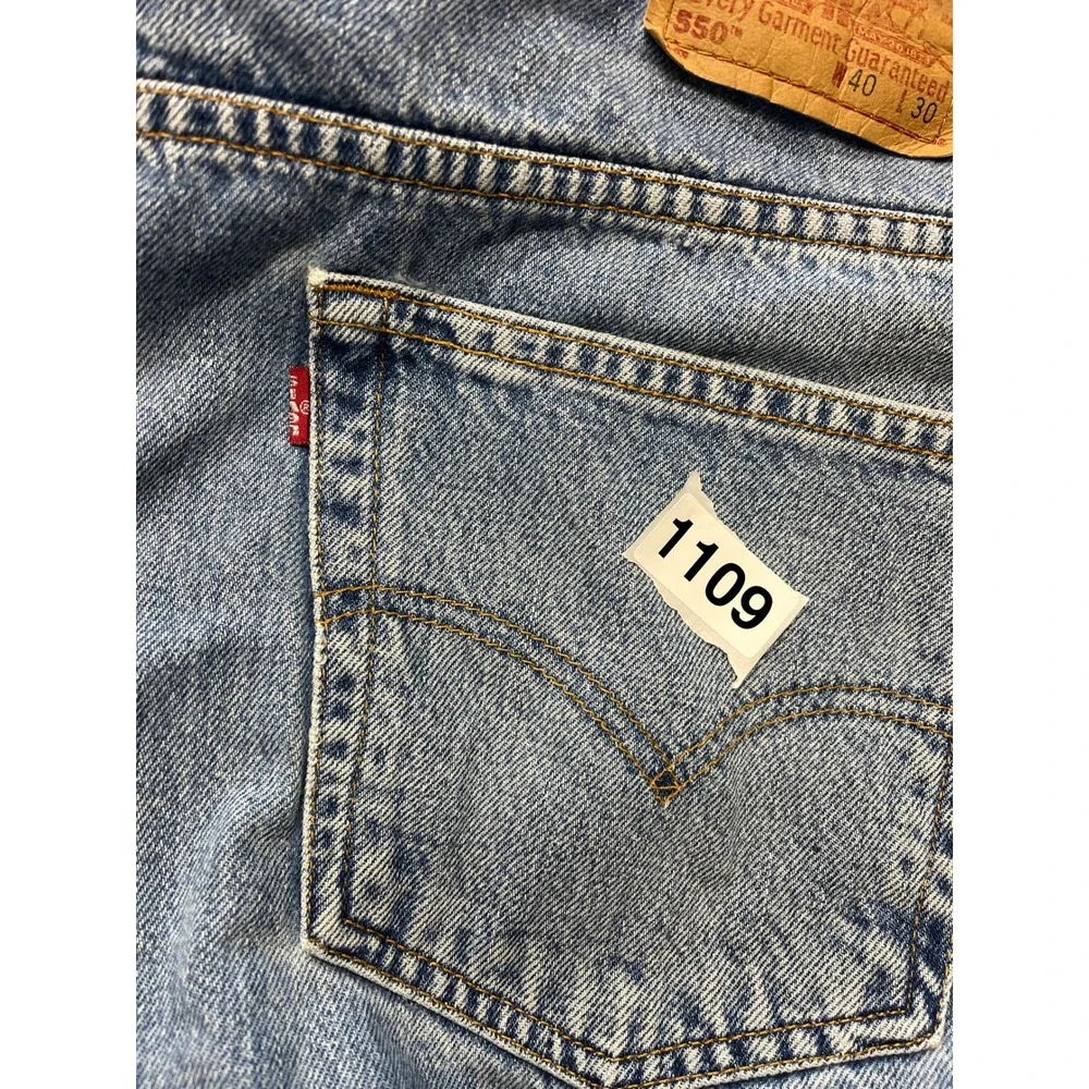 Levi's 550 Relaxed Fit Men's Jeans W40‎ L30 Blue Denim Casual Classic black bat